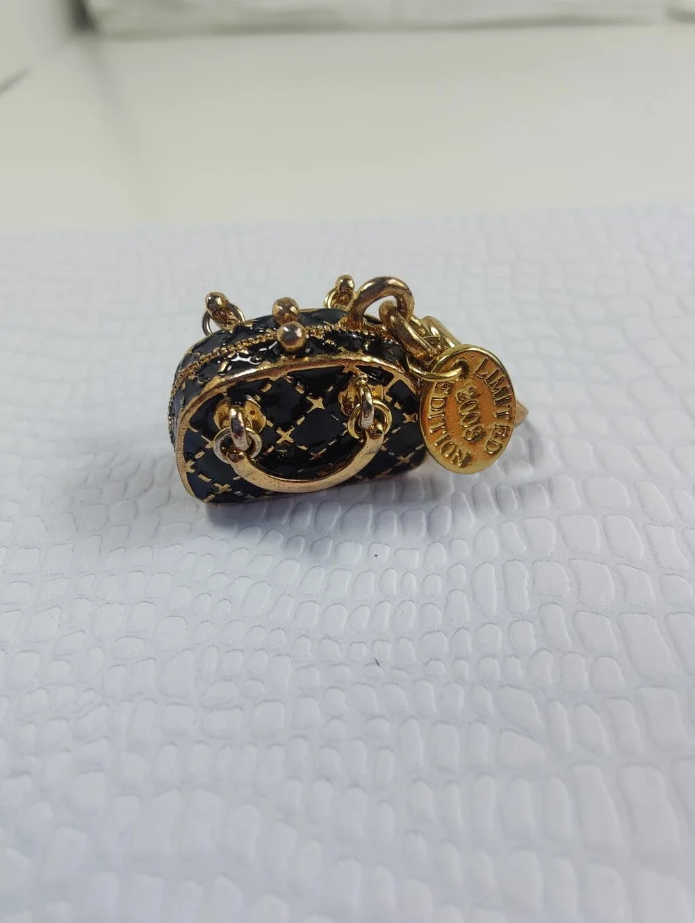 Vintage Neiman Marcus Limited Edition Black Quilted Purse Charm Locket Gold Tone